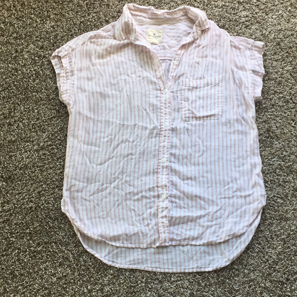 Pink and white striped blouse